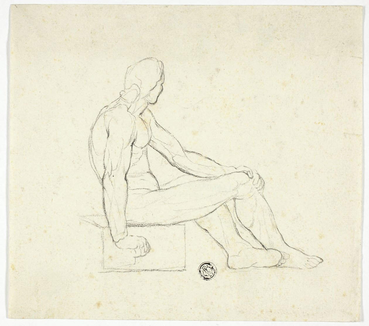 Nu masculino sentado de Style of Jacques Louis David