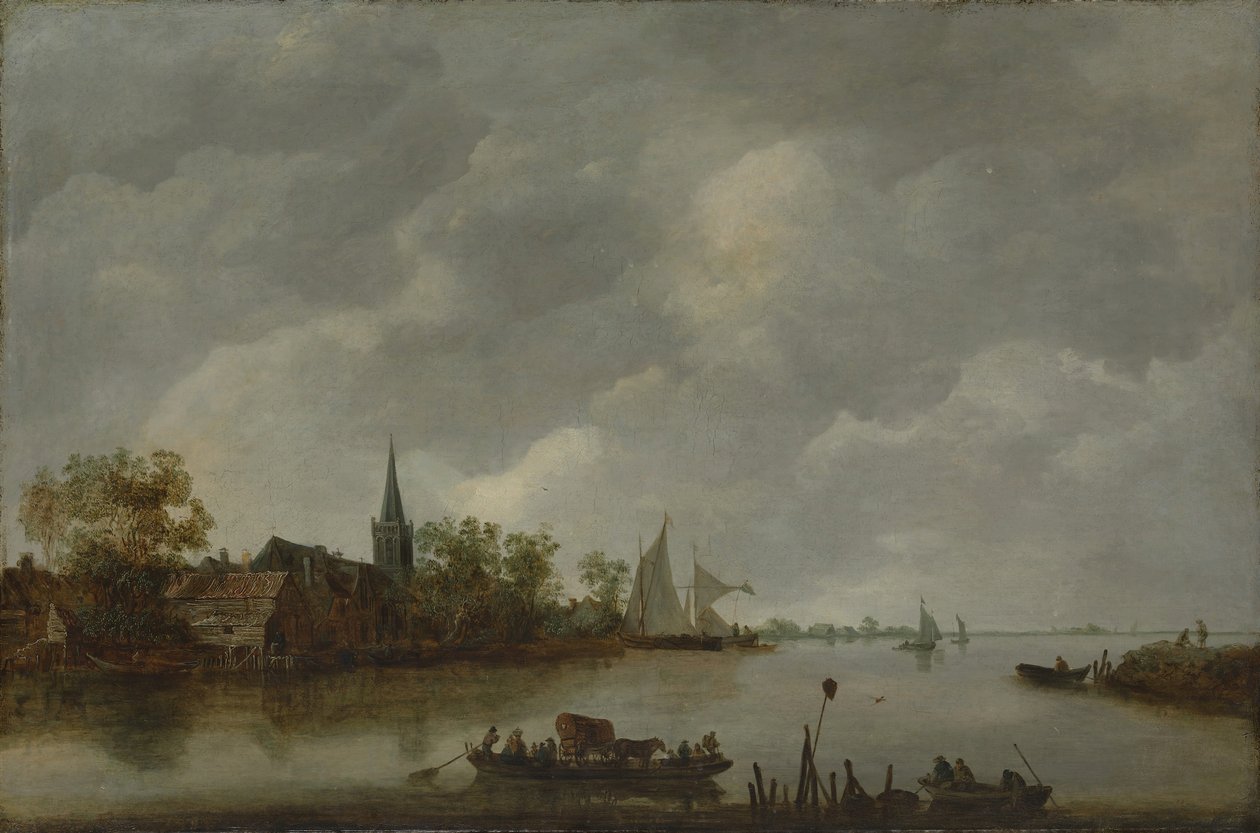 Vista Rio com Igreja da Aldeia. de Style of Jan van Goyen