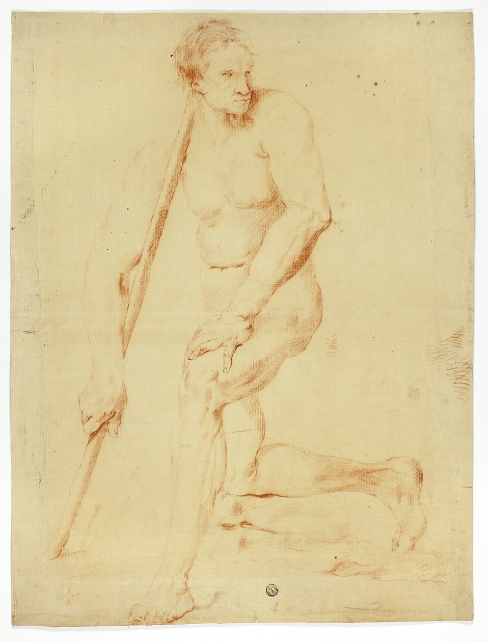 Académico Nu masculino apoiado num bastão de Style of Pompeo Girolamo Batoni