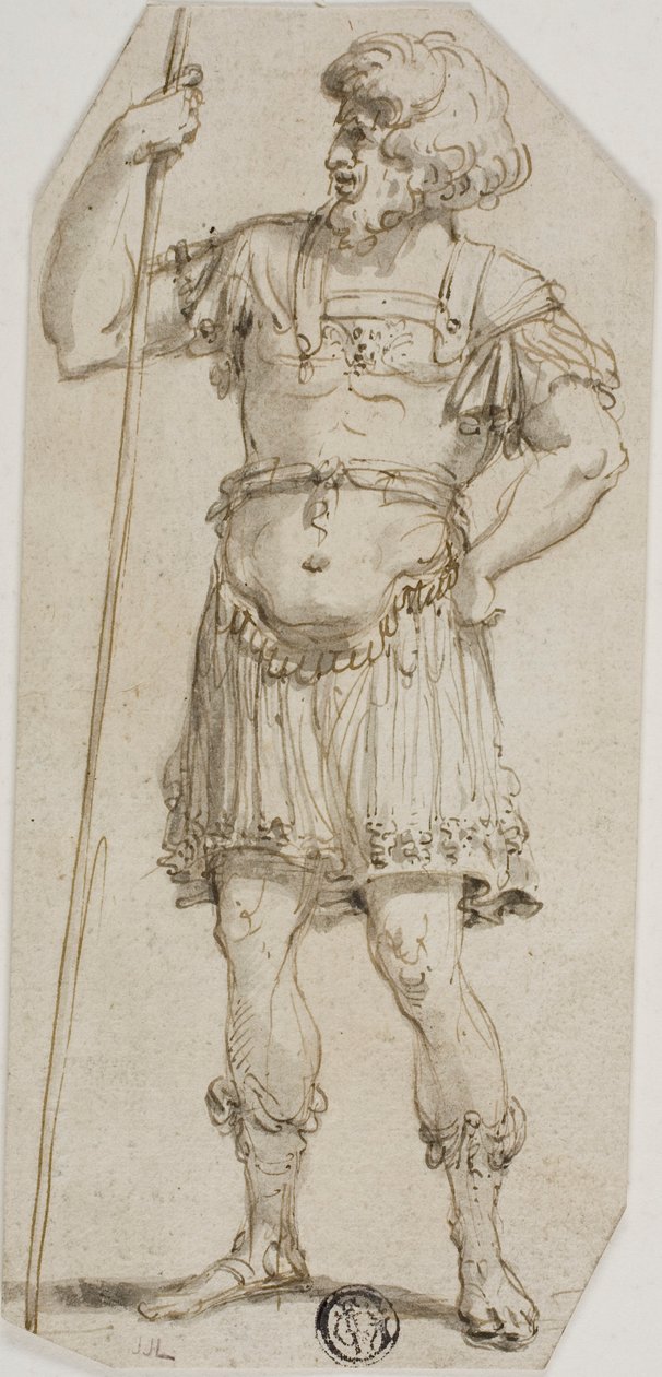 Guerreiro romano de pé segurando um bastão de Style of Raymond de Lafage