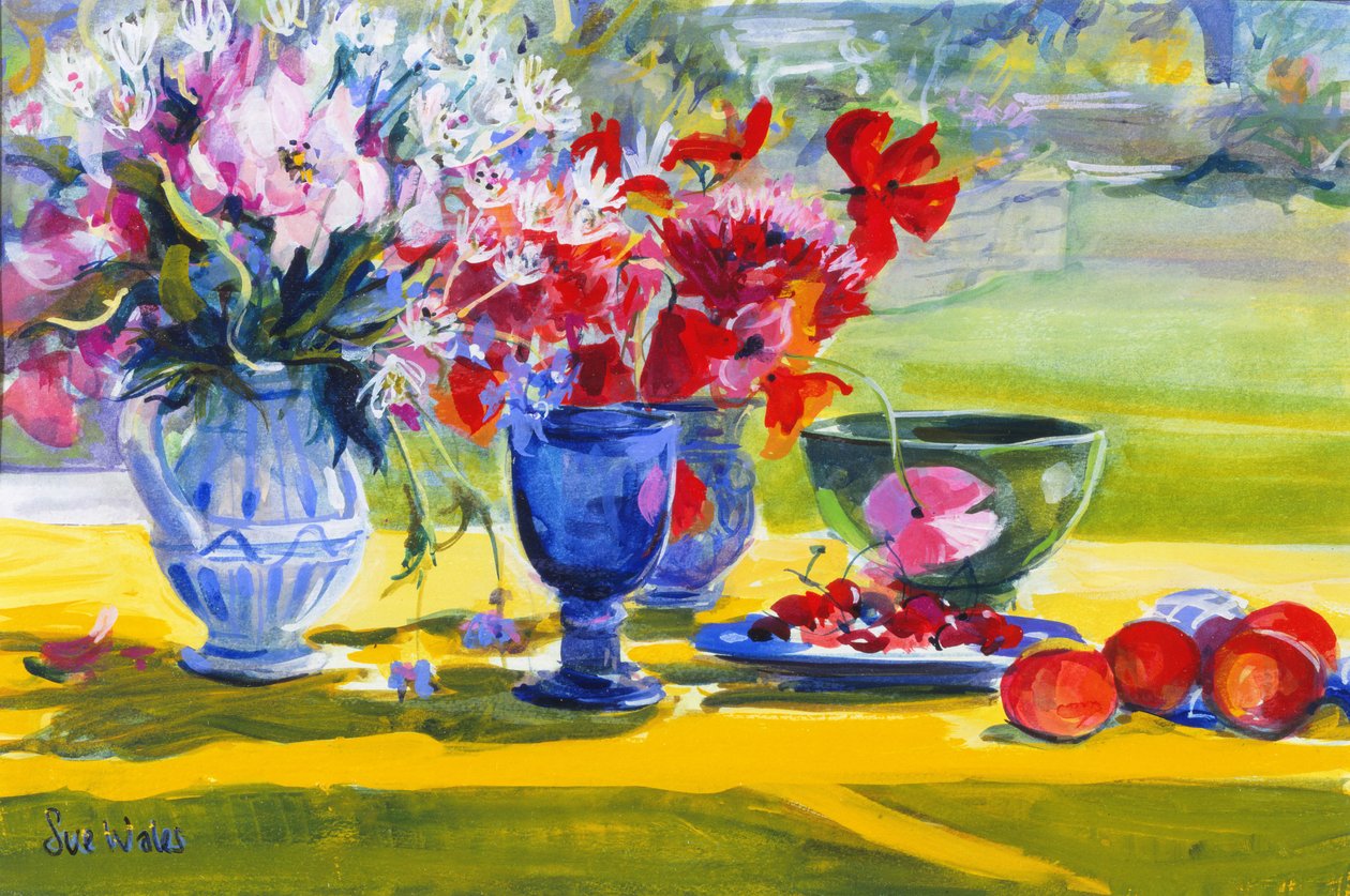 Flores de verão na mesa de jardim, 1993 de Sue Wales