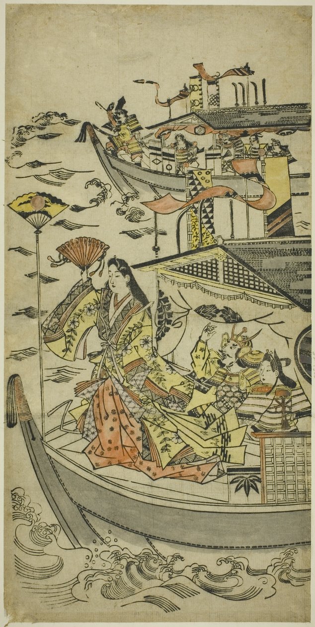 Lady Tamamushi levantando um alvo de fãs de Sugimura Jihei