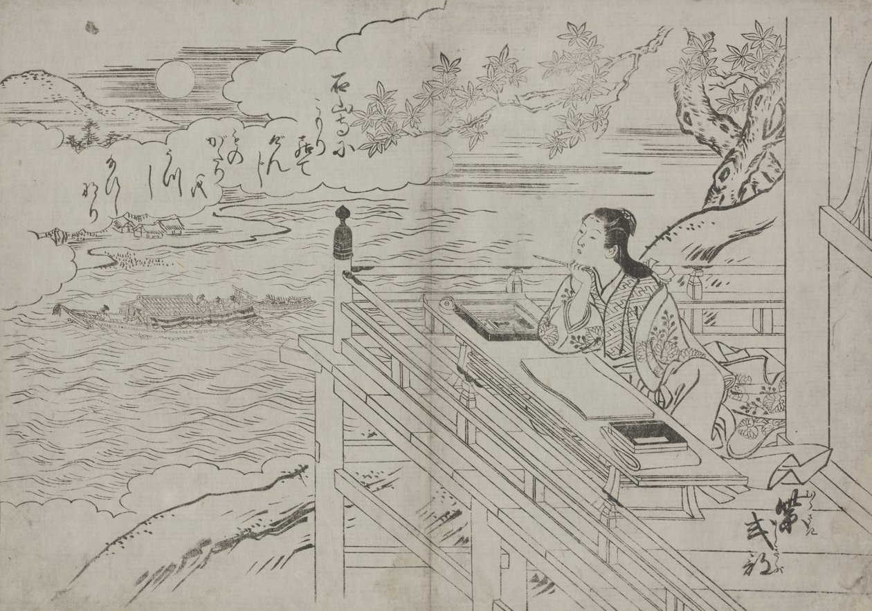 Ilustração retratando Lady Murasaki de Sukenobu Nishikawa