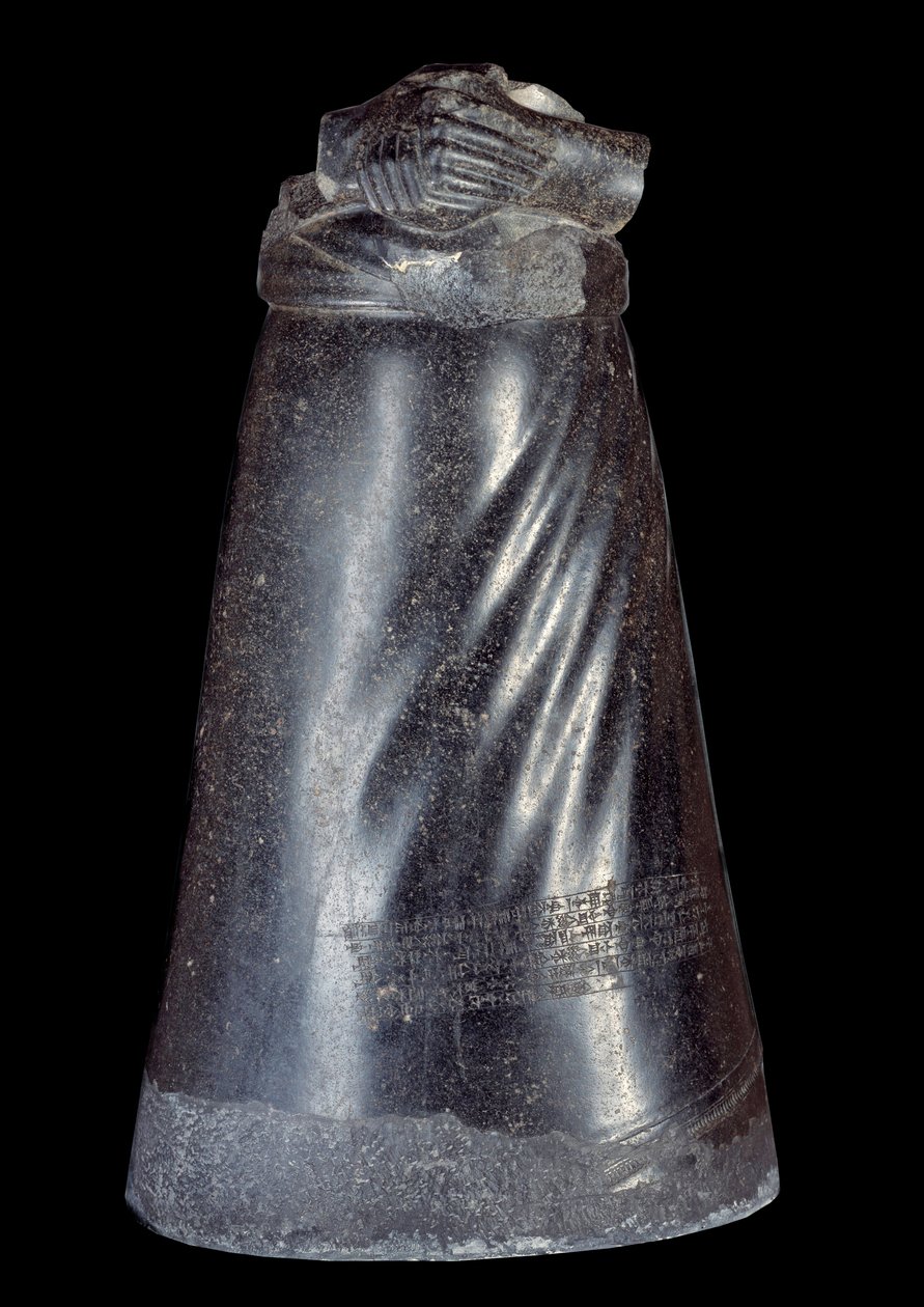 Mesopotâmia: metade inferior da estátua diorita de Manishtusu (Manishtousu) (2270-2254 a.C.), Rei de Agade. 2300-2250 A.C. Do local de Susa (Babilônia). Sol 0,88 m Paris, Musee du Louvre de Sumerian Mesopotamian School
