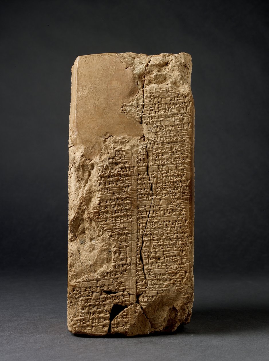 Prisma de Barro Assado ("Prisma Weld-Blundell") com a Lista dos Reis Sumérios dando aos governantes desde "antes do Dilúvio" até ao rei Sin-magir de Isin (c.1827-17 a.C.) inscrito em escrita cuneiforme, provavelmente de Larsa, Iraque (pedra) de Sumerian Sumerian