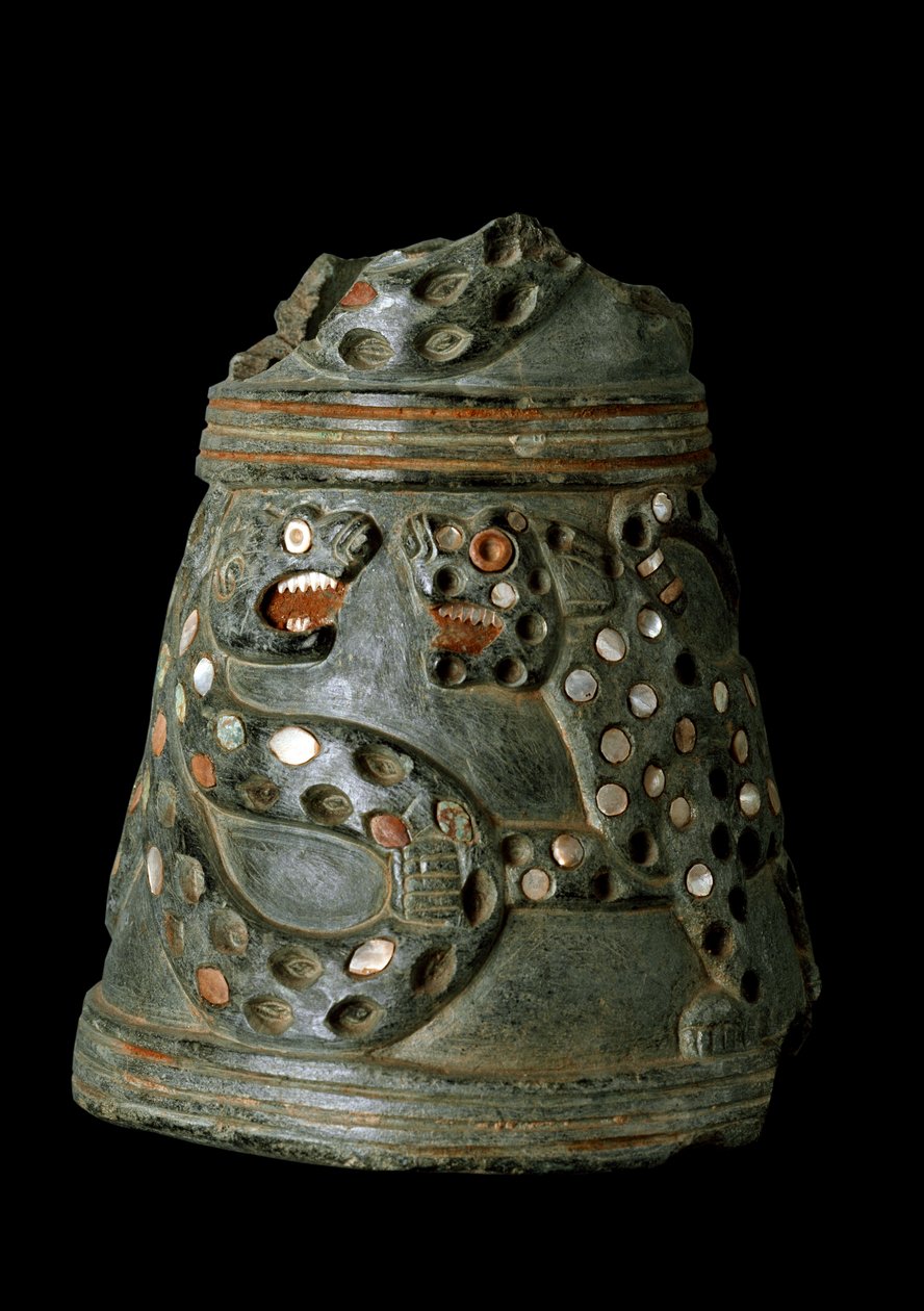 Baixa Mesopotâmia, Iraque, Arte Suméria: vaso de serpentina do templo da deusa Inanna, local de Nippur: representação de uma luta entre uma leoa e uma serpente. 2600-2500 AC. Sol h. 14,2 x diam. 12,5 cm Bagdad, Museu Nacional do Iraque. de Sumerian Sumerian