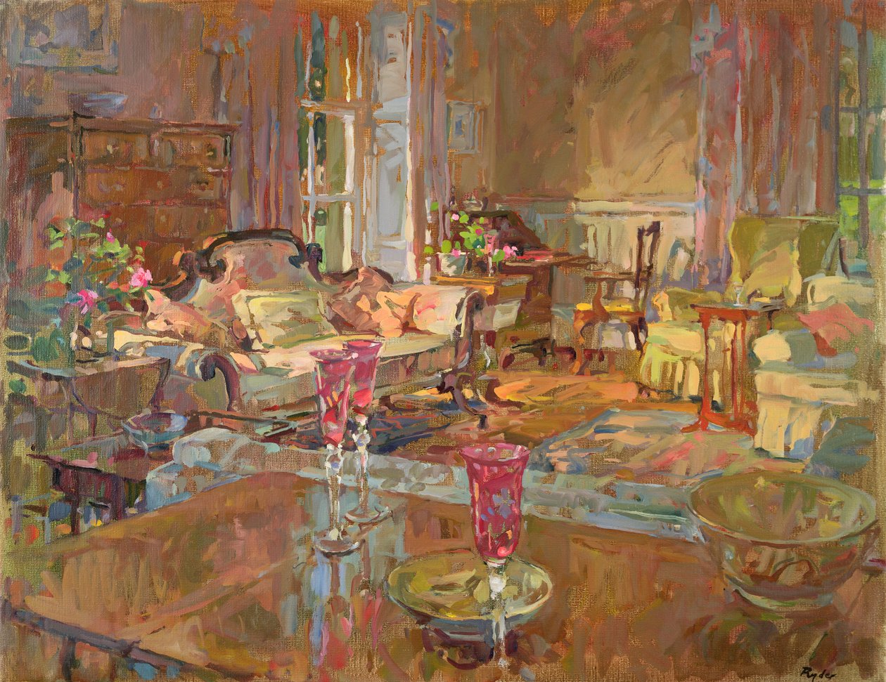 Sala de estar com vidro veneziano de Susan Ryder