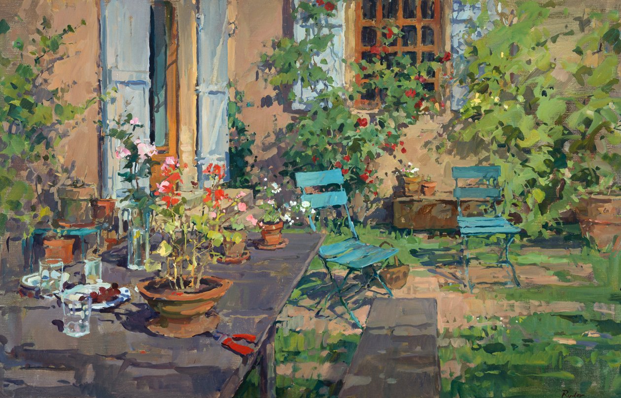 Terraço com cadeiras verdes, Borgonha de Susan Ryder