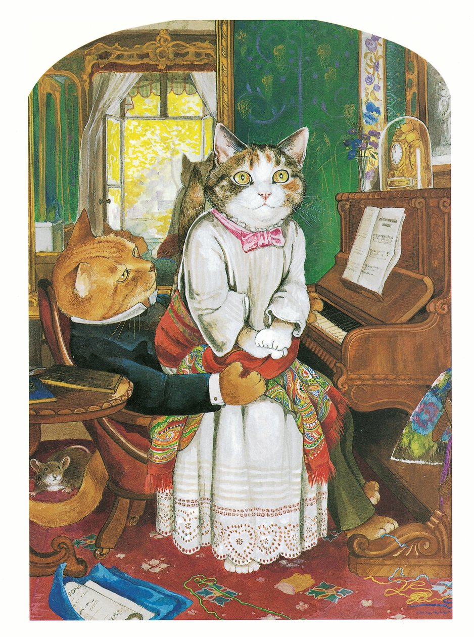 Ilustração de Pre-Raphaelite Cats (pub. 1999) de Susan Herbert