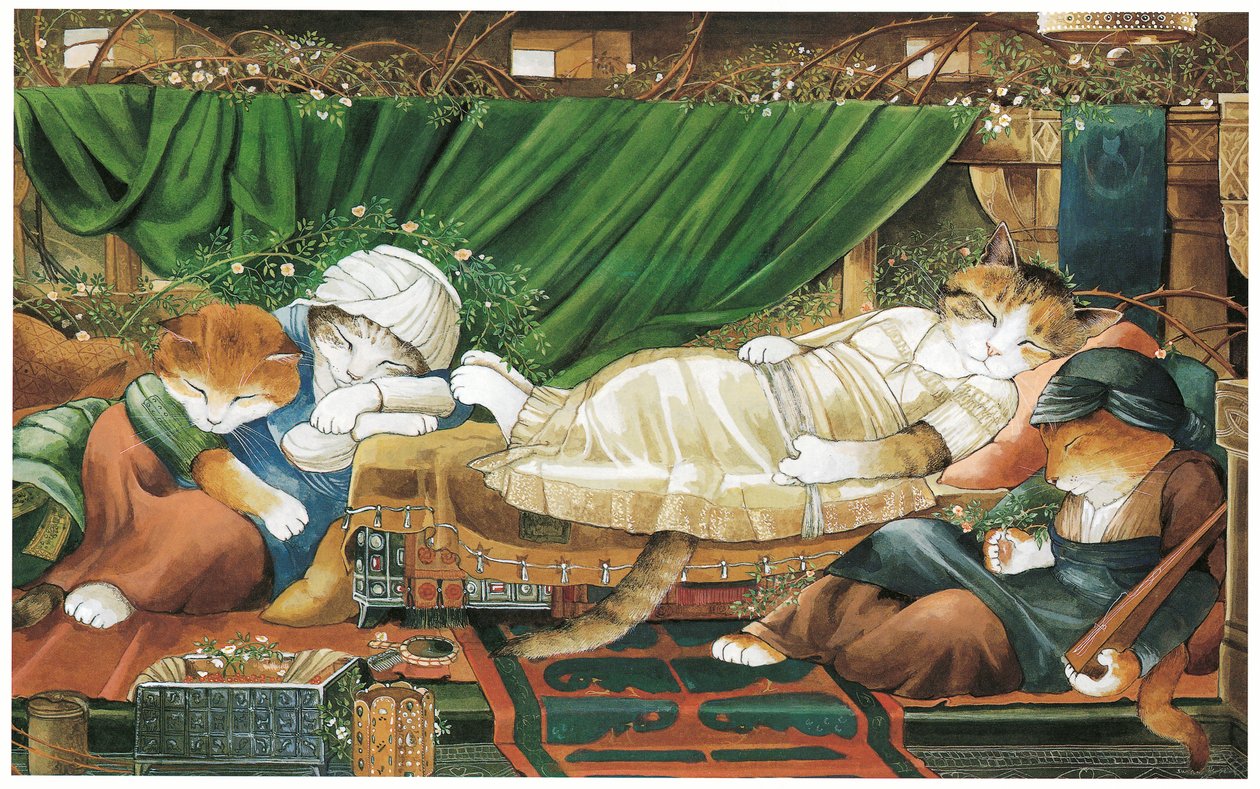 Ilustração de Pre-Raphaelite Cats (pub. 1999) de Susan Herbert