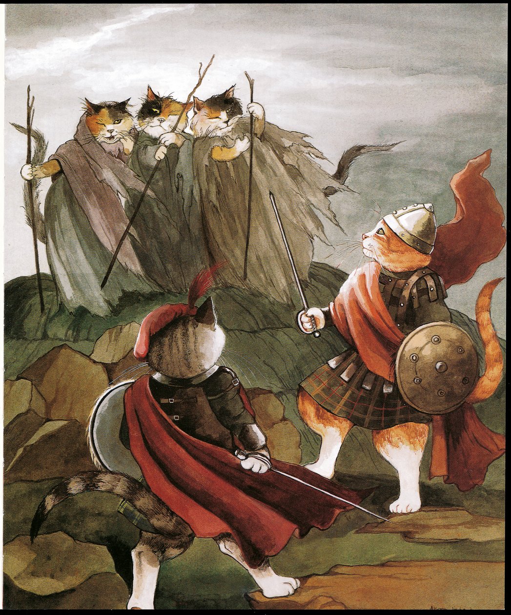 Ilustração de Shakespeare Cats (pub. 1996) de Susan Herbert