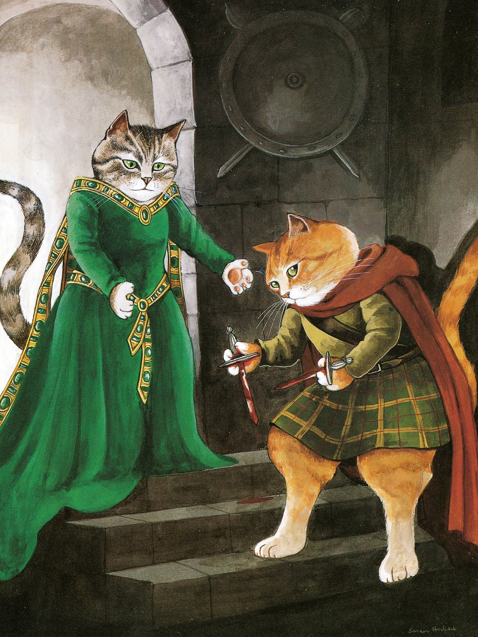 Ilustração de Shakespeare Cats: Livro de cartazes (pub. 2016) de Susan Herbert