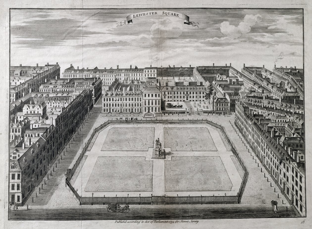 Vista aérea da Praça Leicester, 1754 de Sutton Nicholls