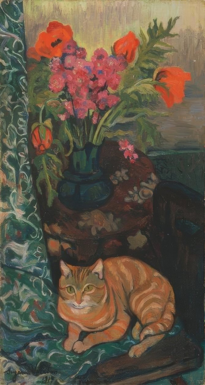 Bouquet e gato de Suzanne Valadon
