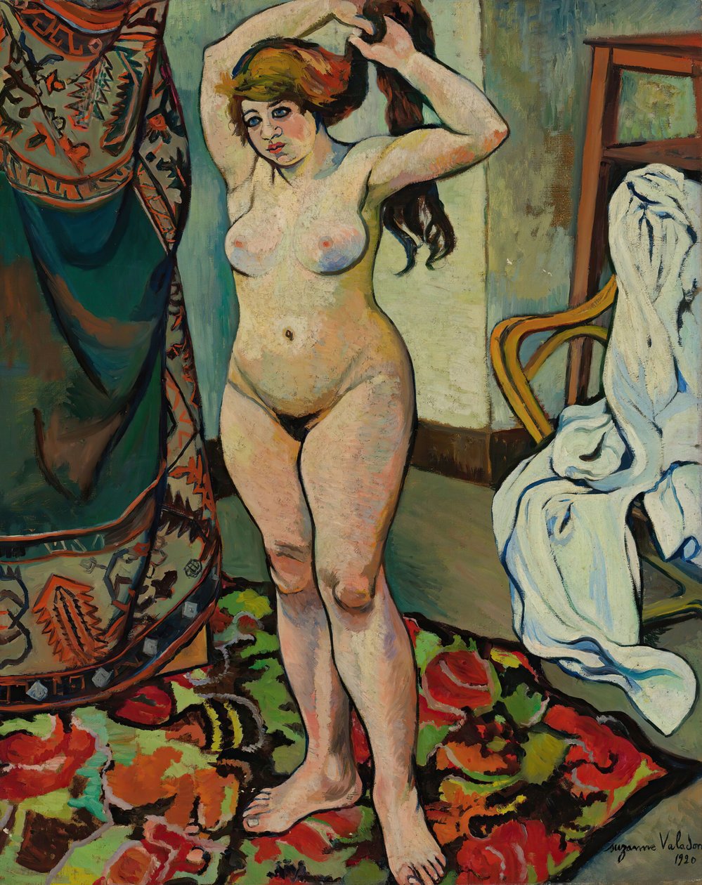 Gilbert nu fazendo o cabelo, 1920. de Suzanne Valadon