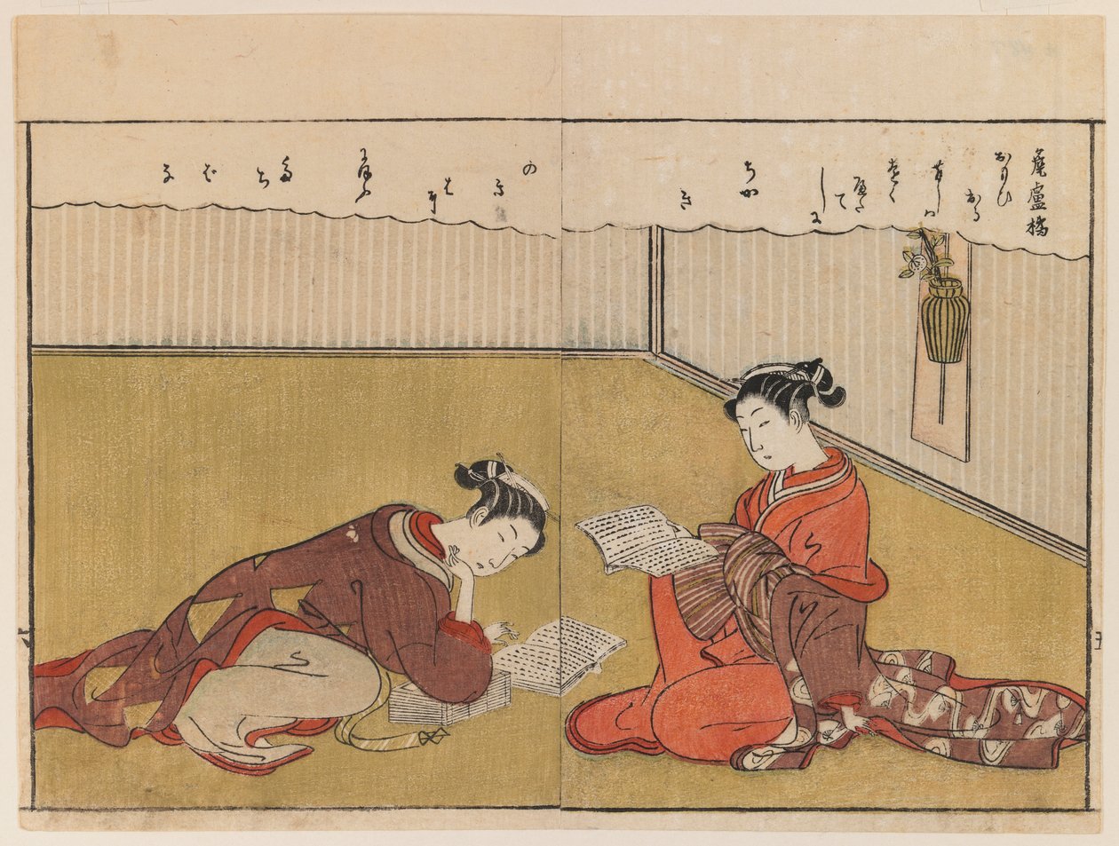 Página de Haru no Nishiki, 1771 (impressão em xilogravura) de Suzuki Harunobu