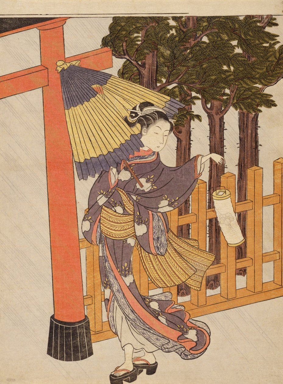 Mulher, visitando, santuário, noturna de Suzuki Harunobu