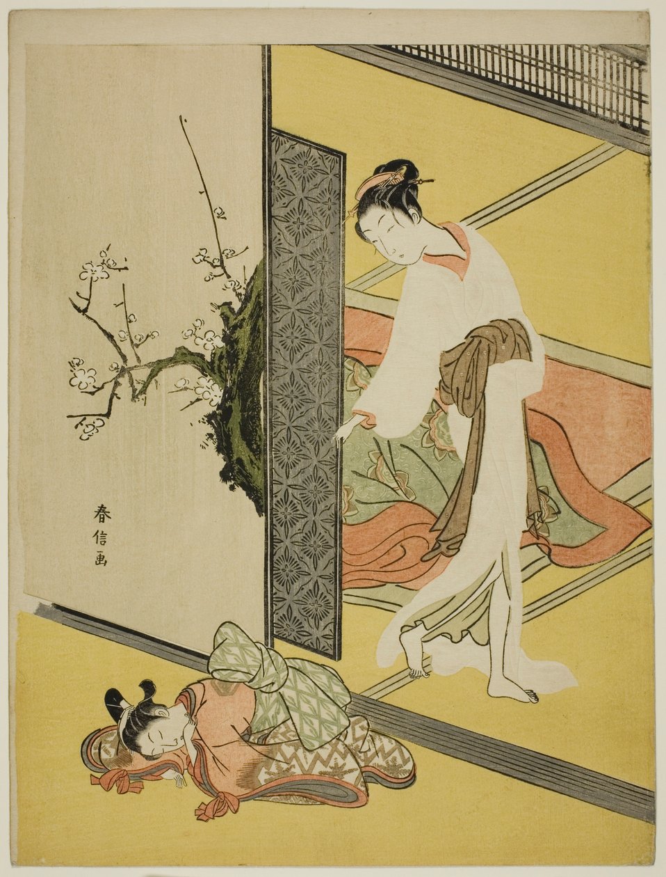 Uma cortesã pegando seu atendente dormindo de Suzuki Harunobu