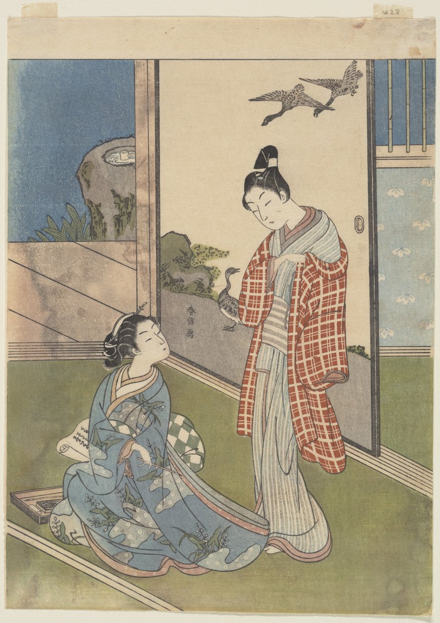 Uma rapariga a escrever uma carta de Suzuki Harunobu