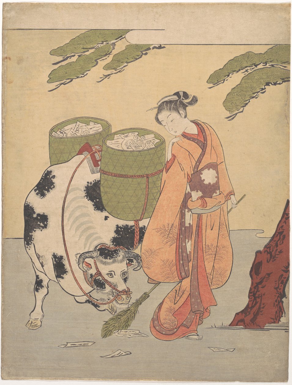 Uma mulher varre as suas cartas de amor de Suzuki Harunobu