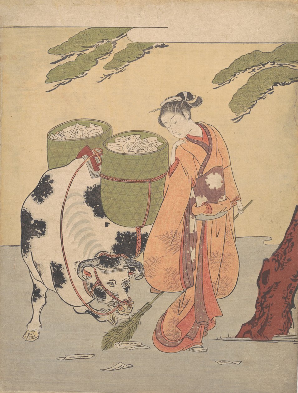 Uma mulher varrendo suas cartas de amor, 1725-1770., 1725-1770. de Suzuki Harunobu