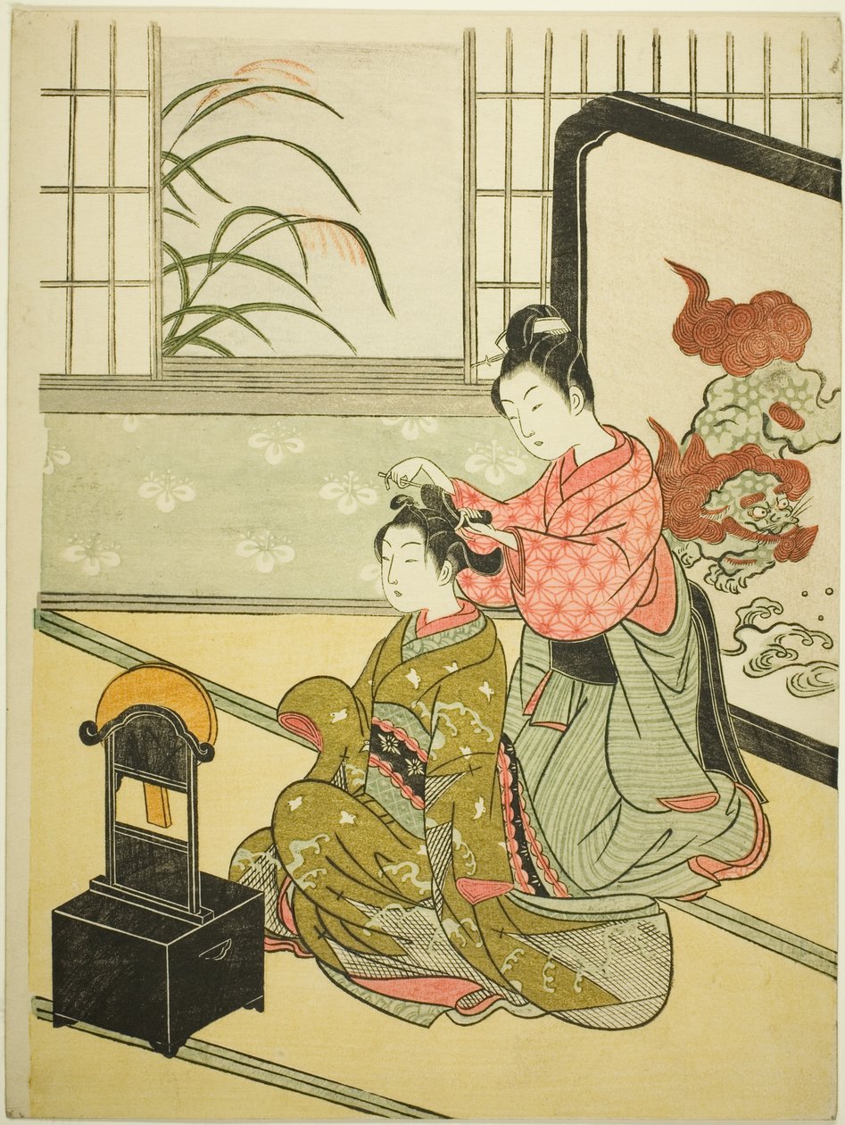 Autumn Moon in the Mirror (Kyodai no shugetsu), da série "Eight Views of the Parlor (Zashiki hakkei)" de Suzuki Harunobu