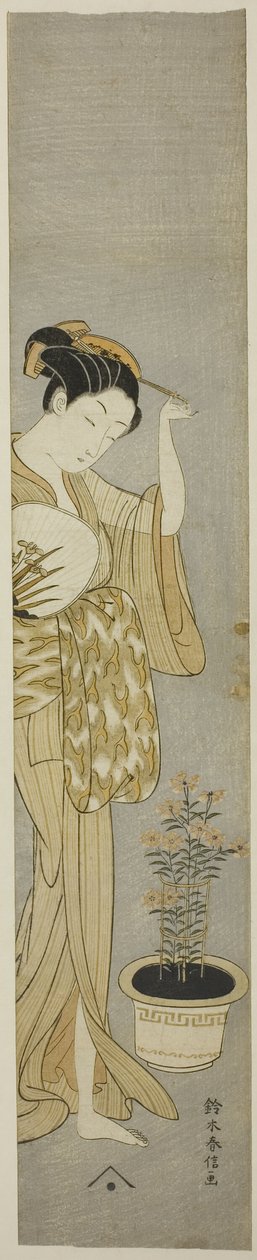 Beleza ajustando seu grampo de cabelo de Suzuki Harunobu