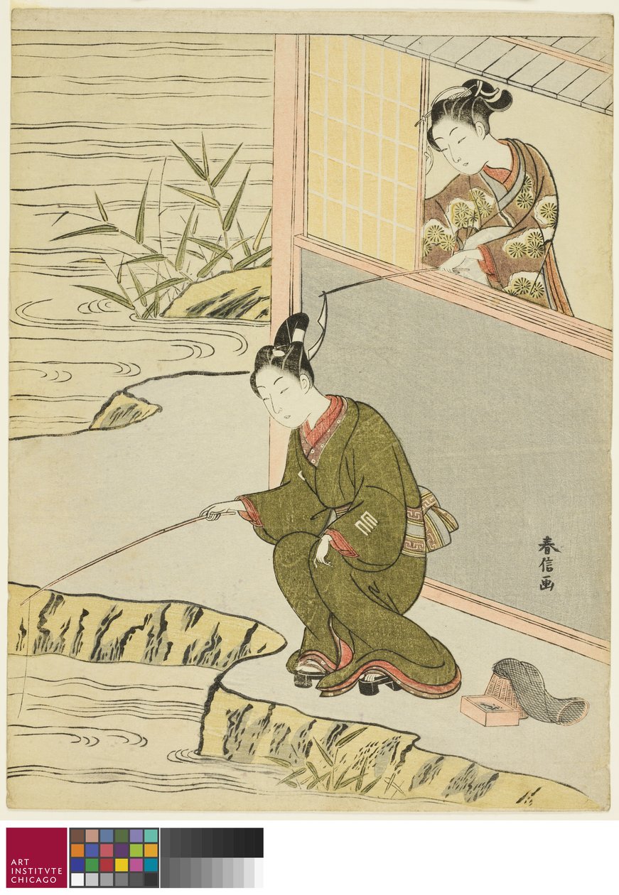 Beleza provocando um jovem pescando, c. 1768 de Suzuki Harunobu