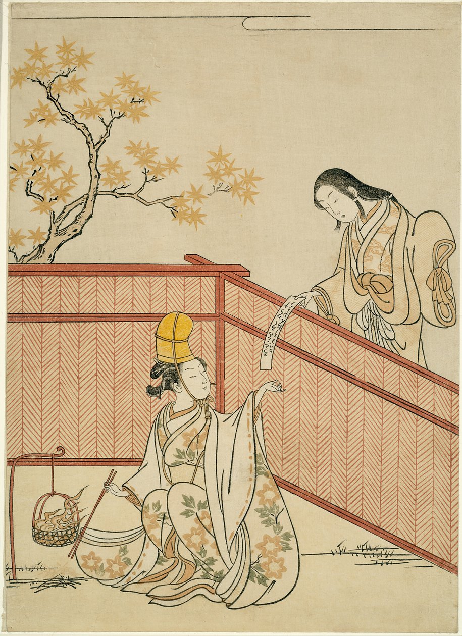 Queimando folhas de bordo de outono de Suzuki Harunobu