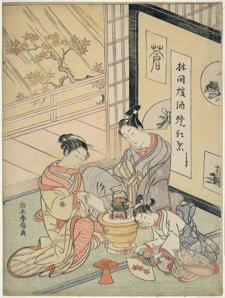 Queimando folhas de bordo para aquecer o saquê de Suzuki Harunobu