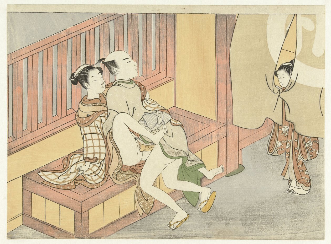 Apanhado em flagrante
Fazer amor com a rapariga que observa de Suzuki Harunobu