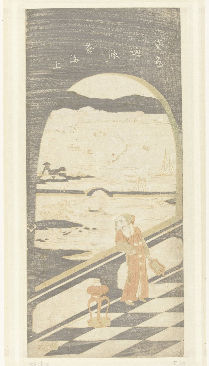 Poeta chinês a olhar para a paisagem aquática de Suzuki Harunobu