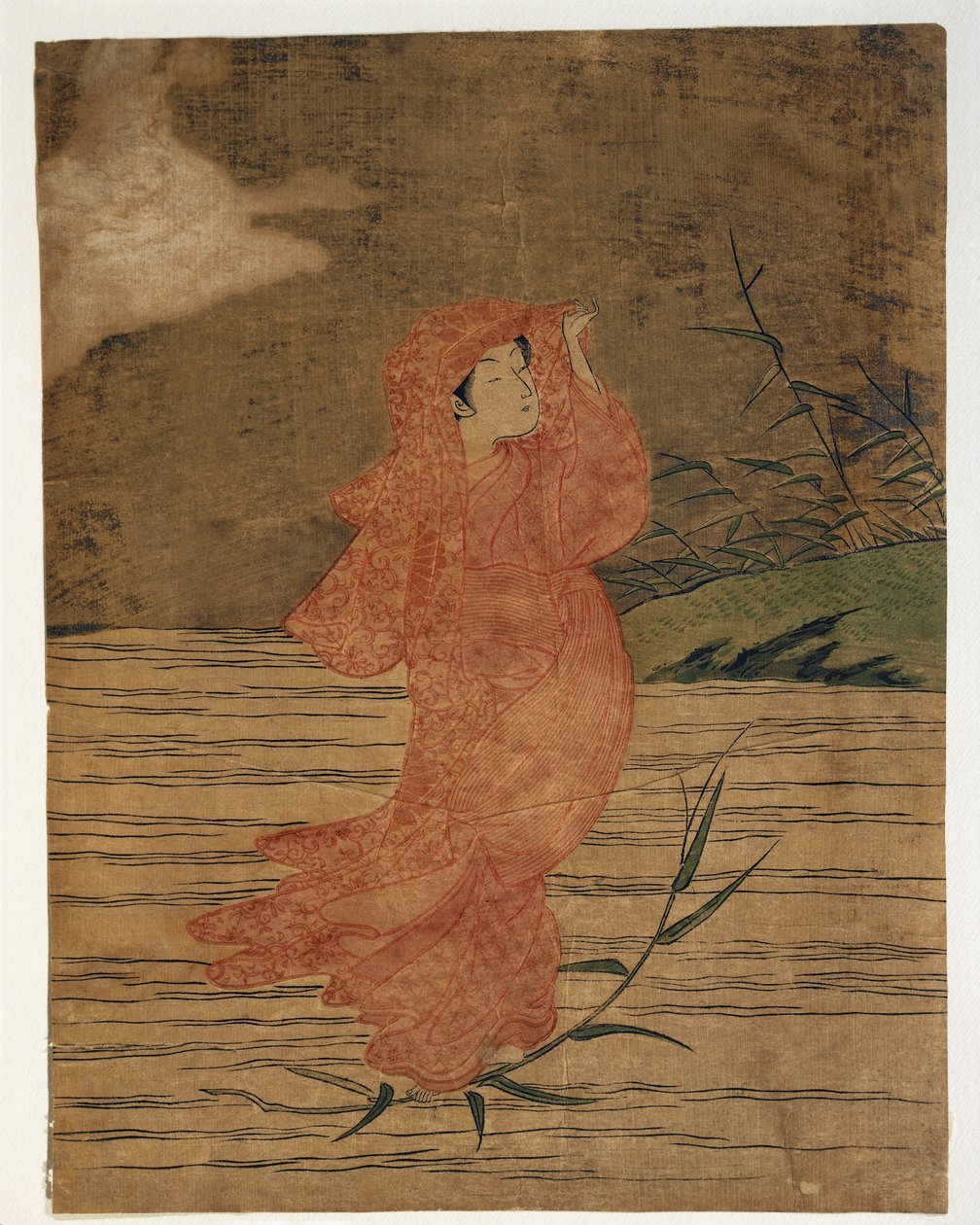 Grande plano da pintura de uma mulher de Suzuki Harunobu