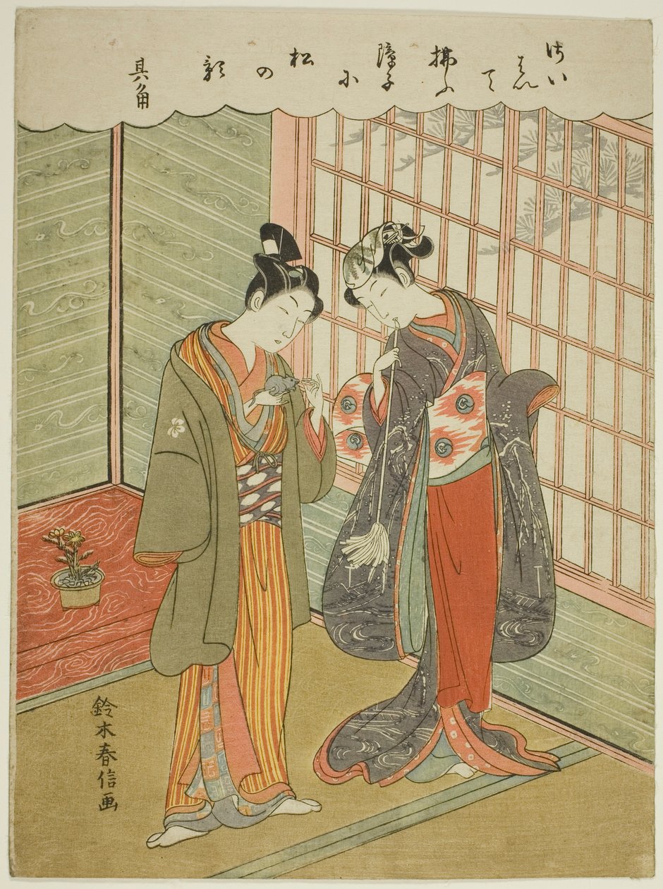 Casal com um rato de estimação de Suzuki Harunobu