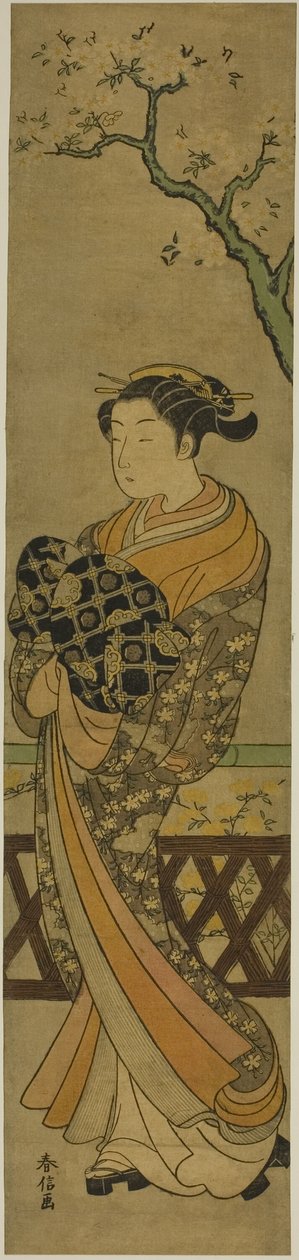 Cortesã desfilando sob a cerejeira de Suzuki Harunobu