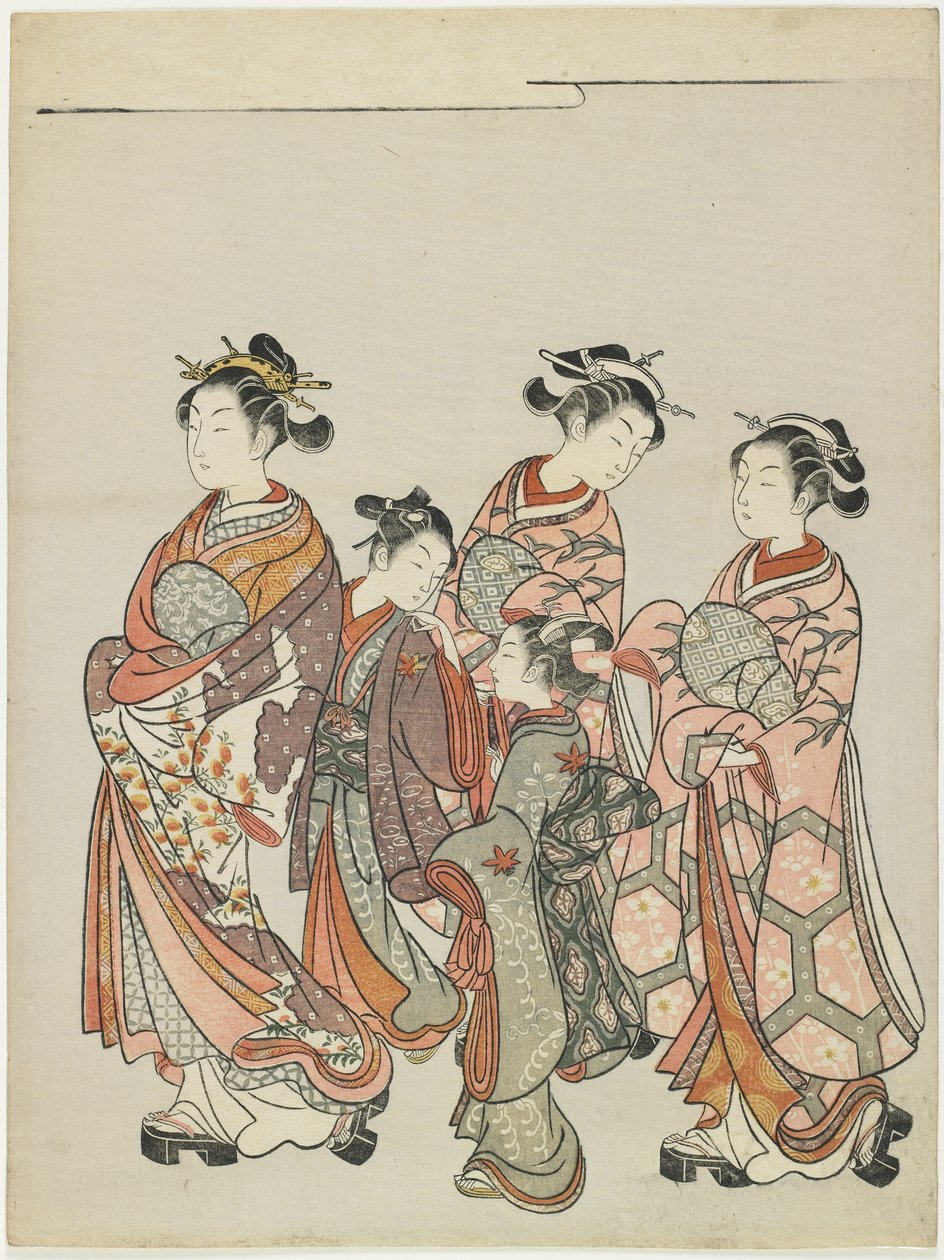 Cortesia com Atendentes no Desfile, após 1766 de Suzuki Harunobu