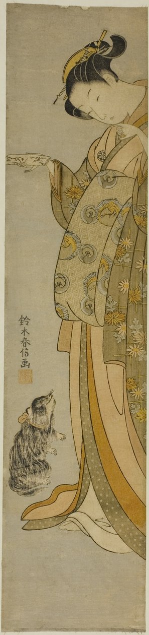 Cortesã com seu animal de estimação de Suzuki Harunobu
