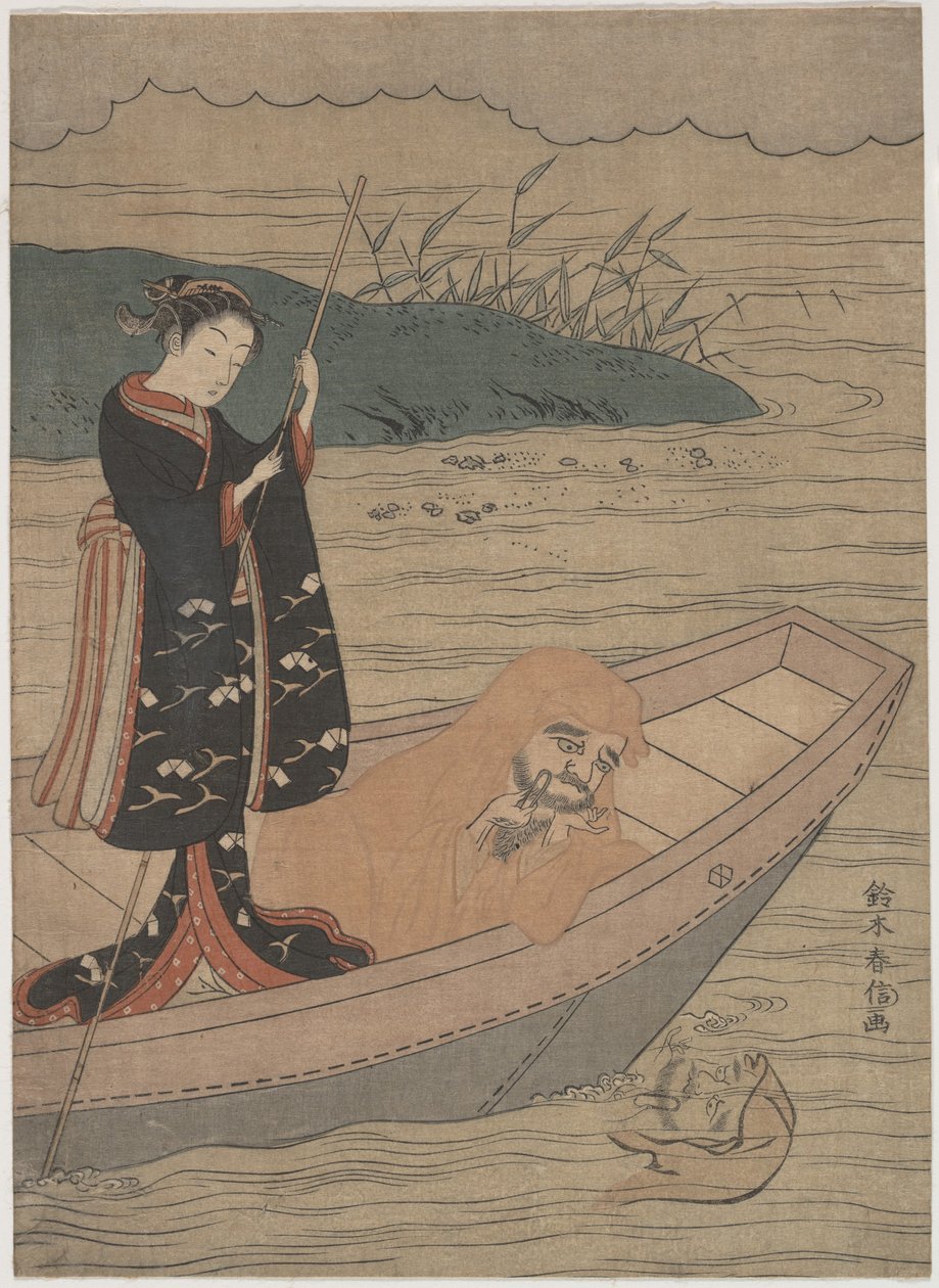 Daruma num barco com um assistente de Suzuki Harunobu