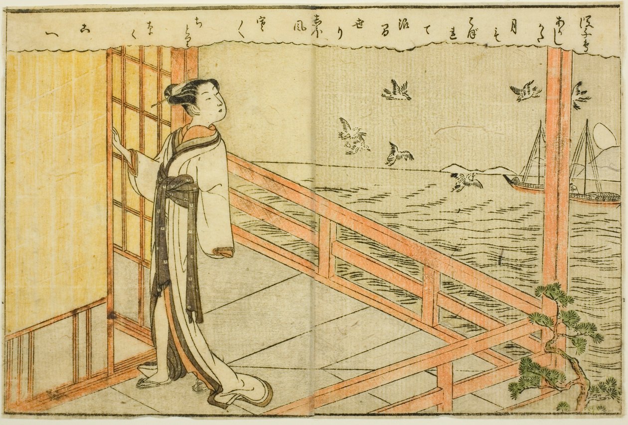Ilustração de página dupla do vol. 2 de "Livro de imagens de brocados de primavera (Ehon haru no nishiki)" de Suzuki Harunobu