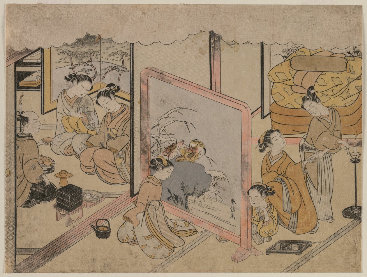 Beber um copo de vinho antes de ir para a cama (De uma série sem título) de Suzuki Harunobu