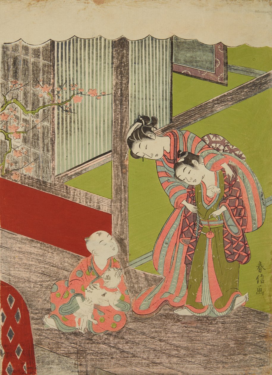 Crianças a brincar com um gato e um rato de Suzuki Harunobu