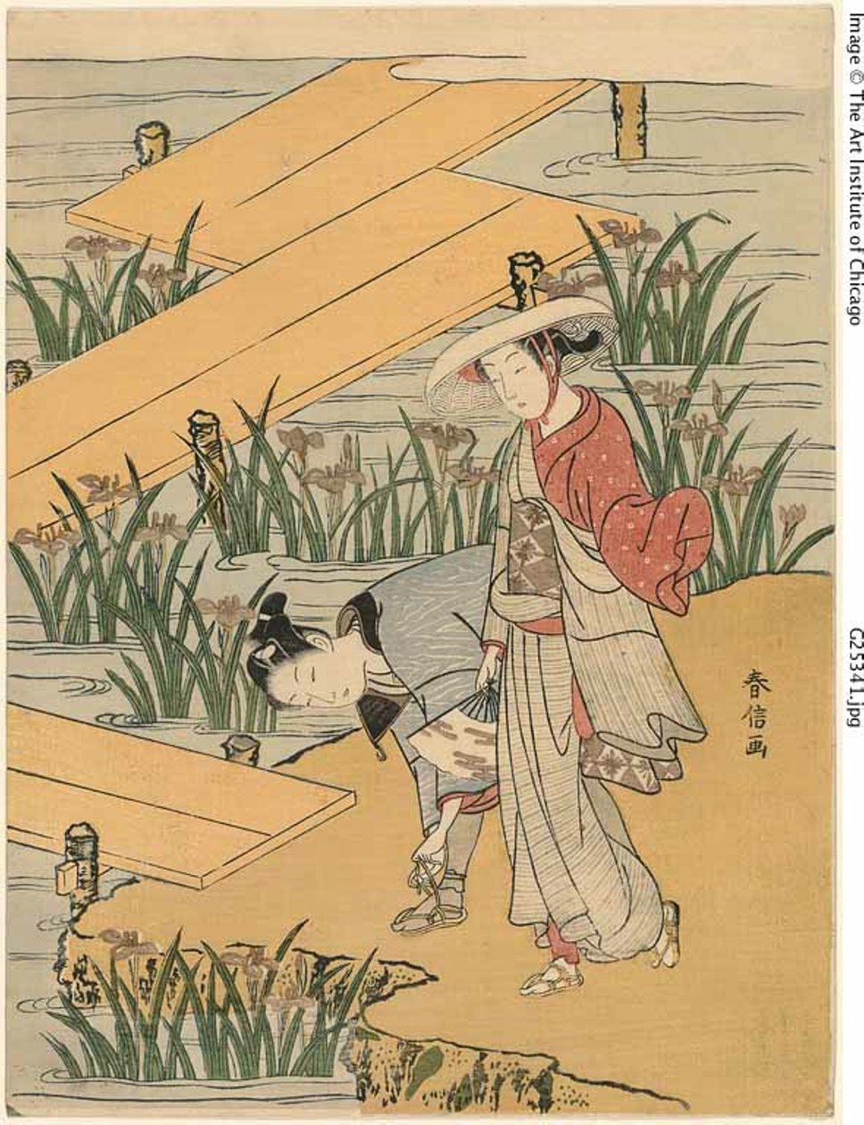 Ponte de oito pranchas (paródia de "Tales of Ise") de Suzuki Harunobu