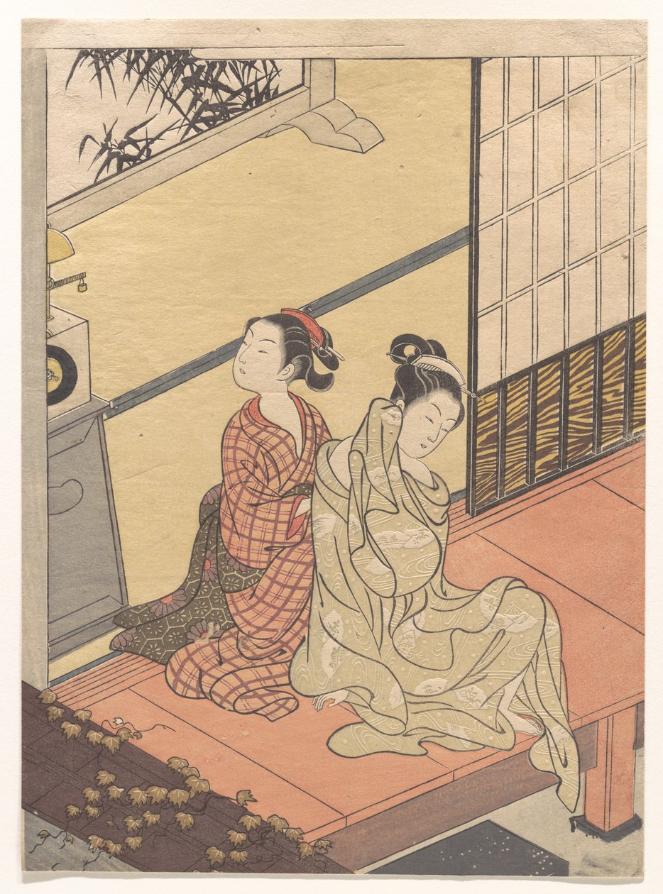 Toque nocturno do relógio (Tokei no banshō), da série «Oito vistas de salão» (Zashiki hakkei) de Suzuki Harunobu