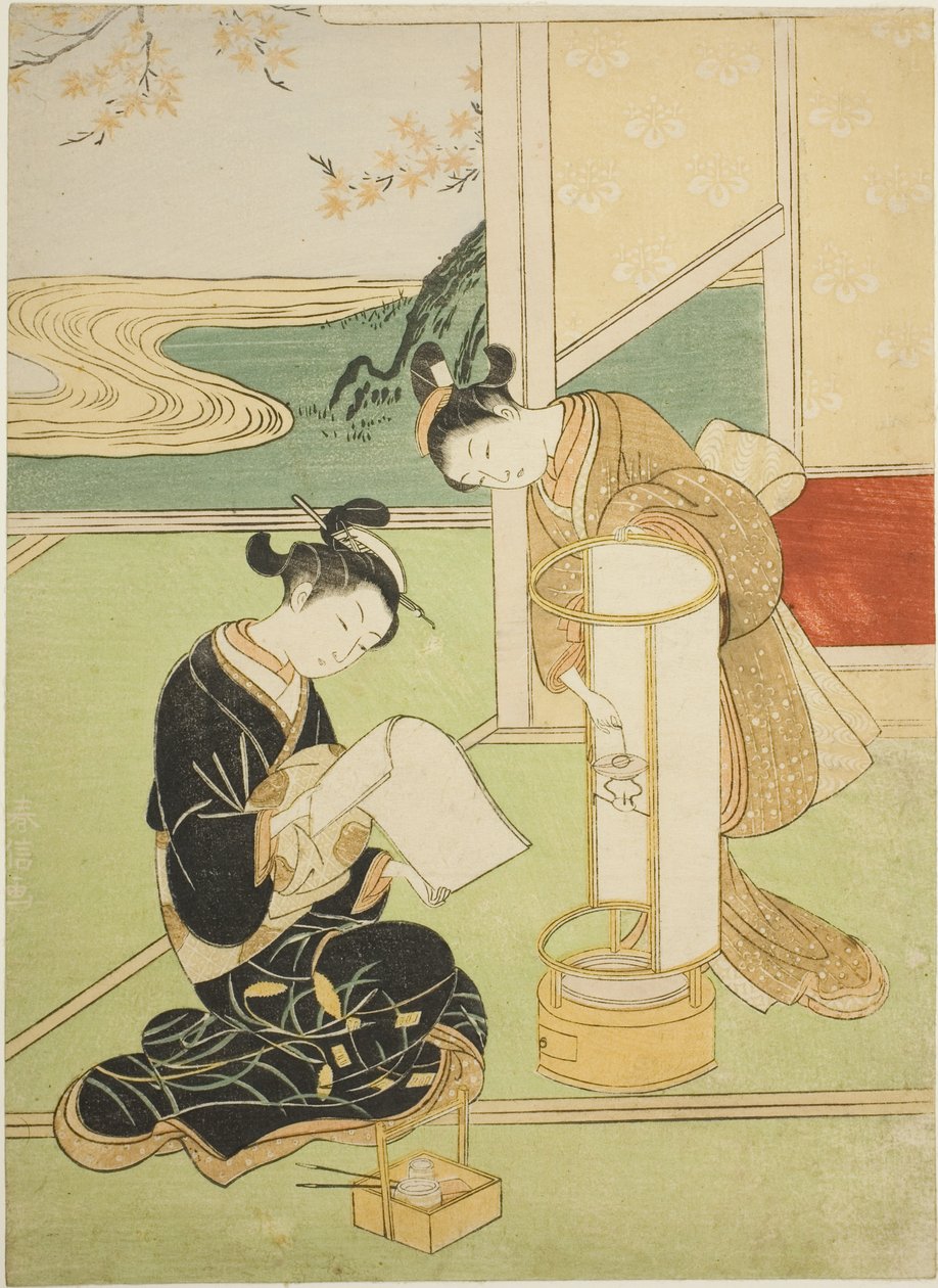Evening Glow of a Lamp (Andon no sekisho), da série "Eight Views of the Parlor (Zashiki hakkei)" de Suzuki Harunobu