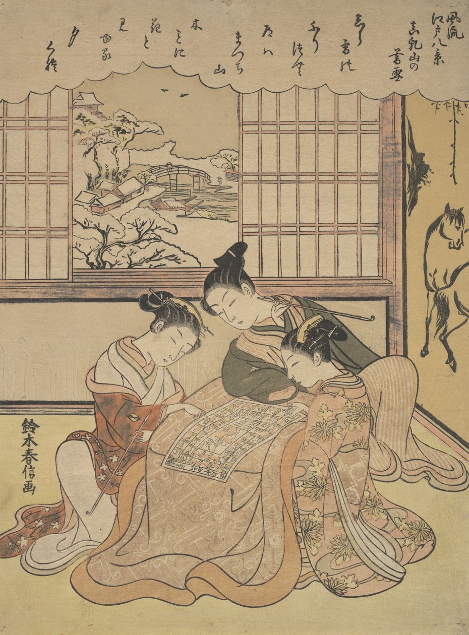 Evening Snow on Matsuchi Hilll, da série Eight Fashionable Views of Edo Fur..., ca. 1765-70. de Suzuki Harunobu