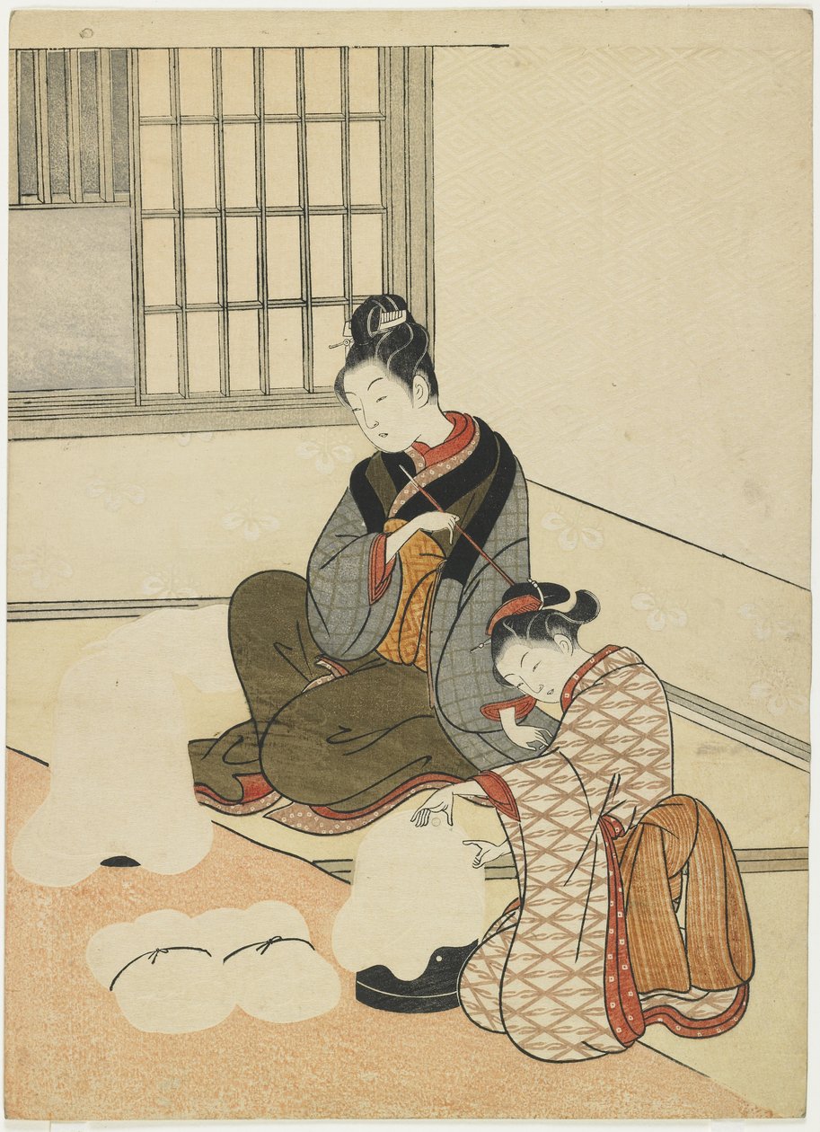 Evening Snown the Silk-Dryer, depois de 1766 de Suzuki Harunobu