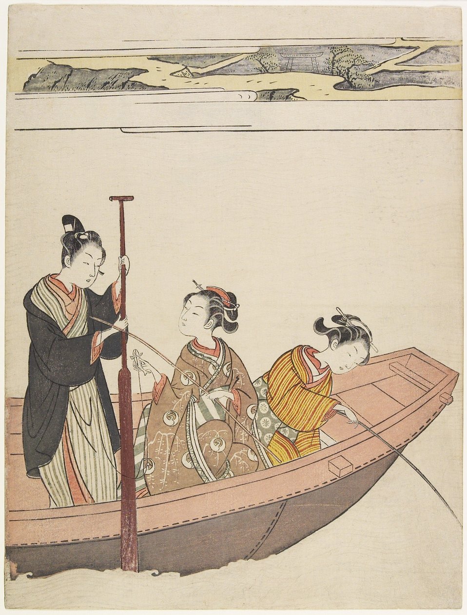 Pesca Perto do Santuário Mimeguri no Rio Sumida, c. 1767 de Suzuki Harunobu