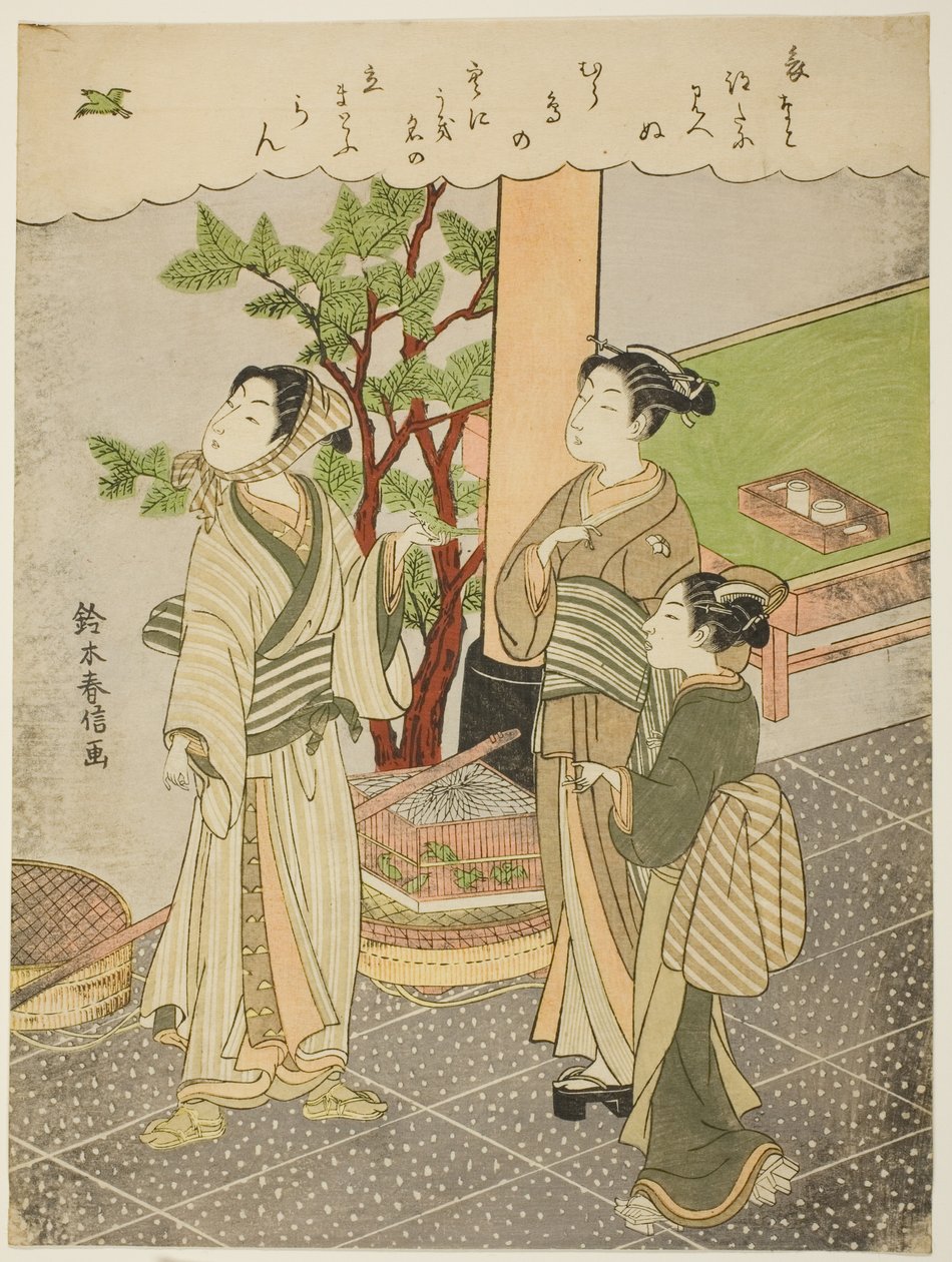 Libertando um pássaro capturado de Suzuki Harunobu