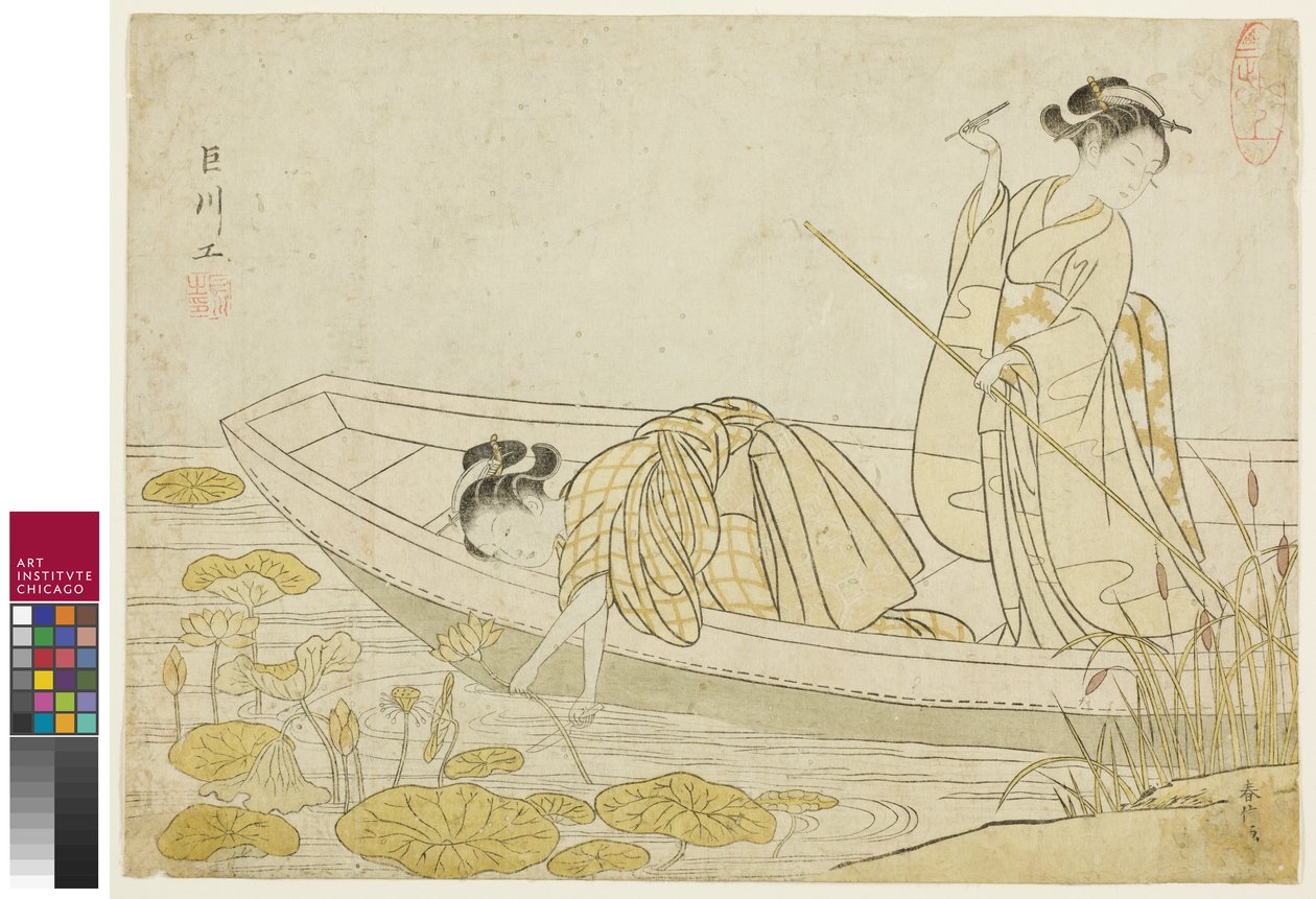 Coletando flores de lótus, 1765 de Suzuki Harunobu