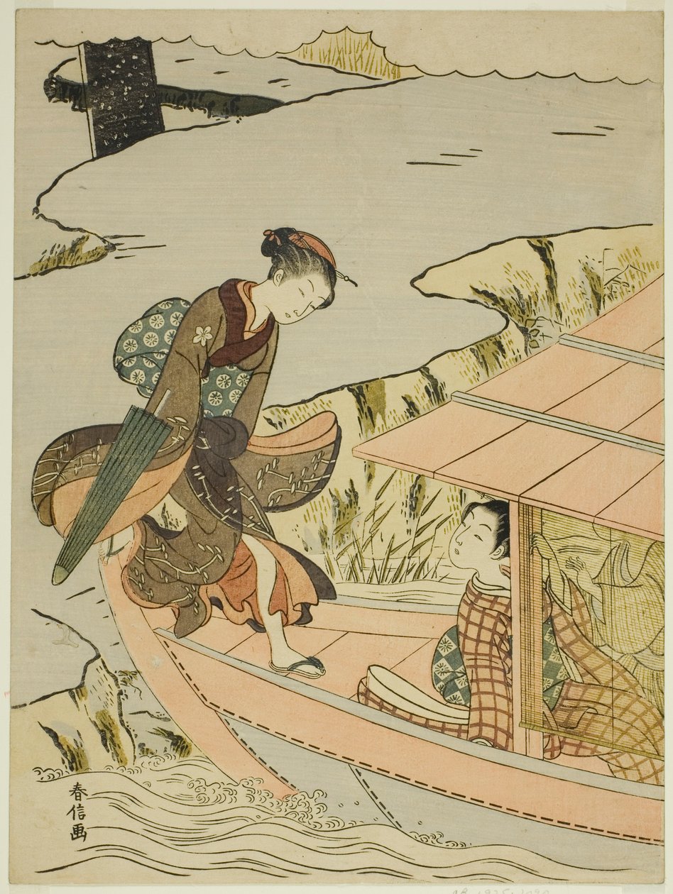 Garota embarcando em um barco de Suzuki Harunobu